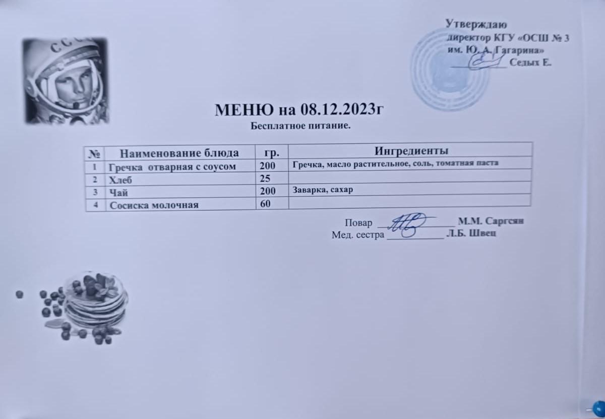 Меню на 08.12.2023 г
